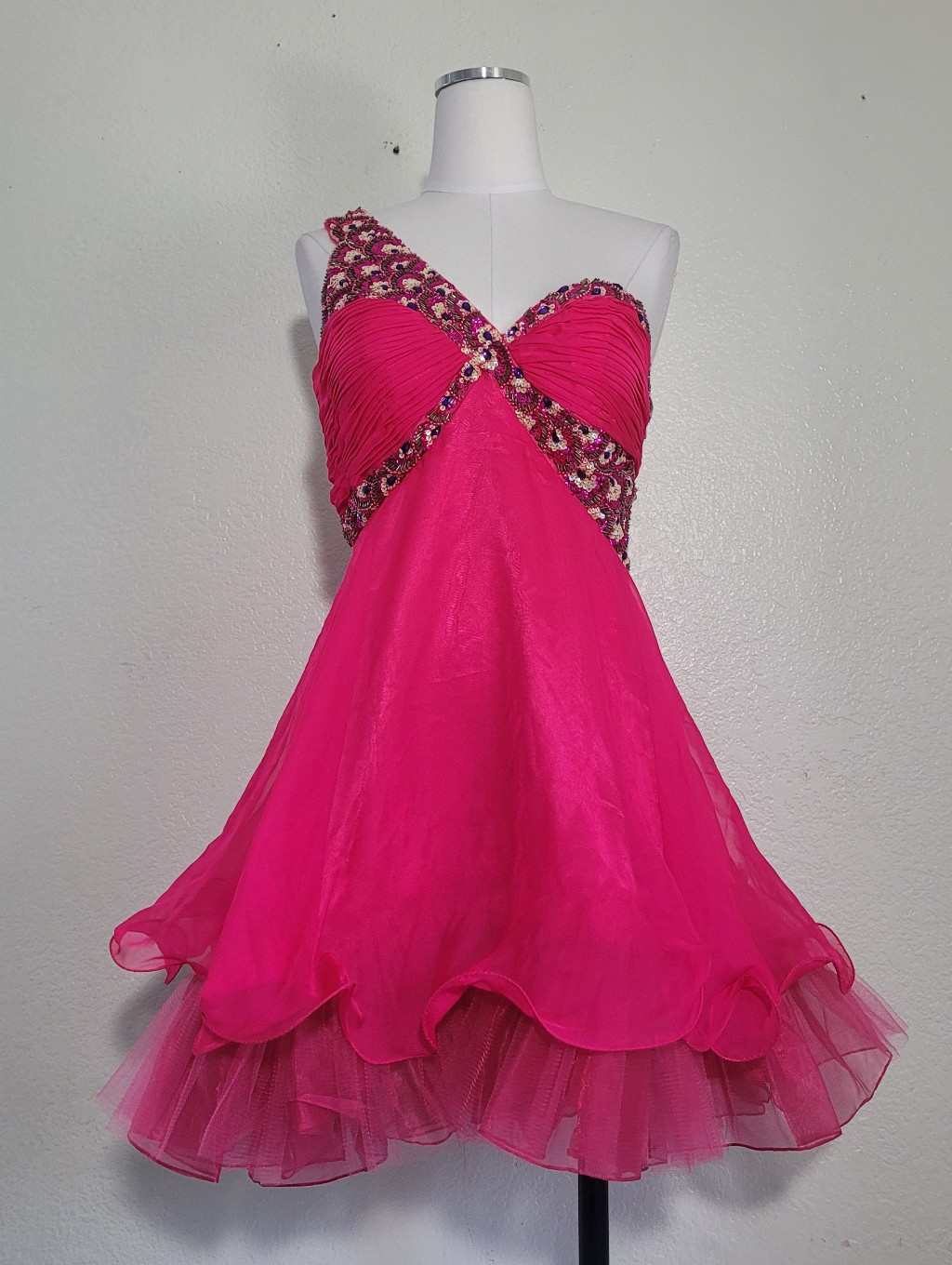Cinderella Devine Hot Pink One-Shoulder Sequin Bodice Party Dress Size 6